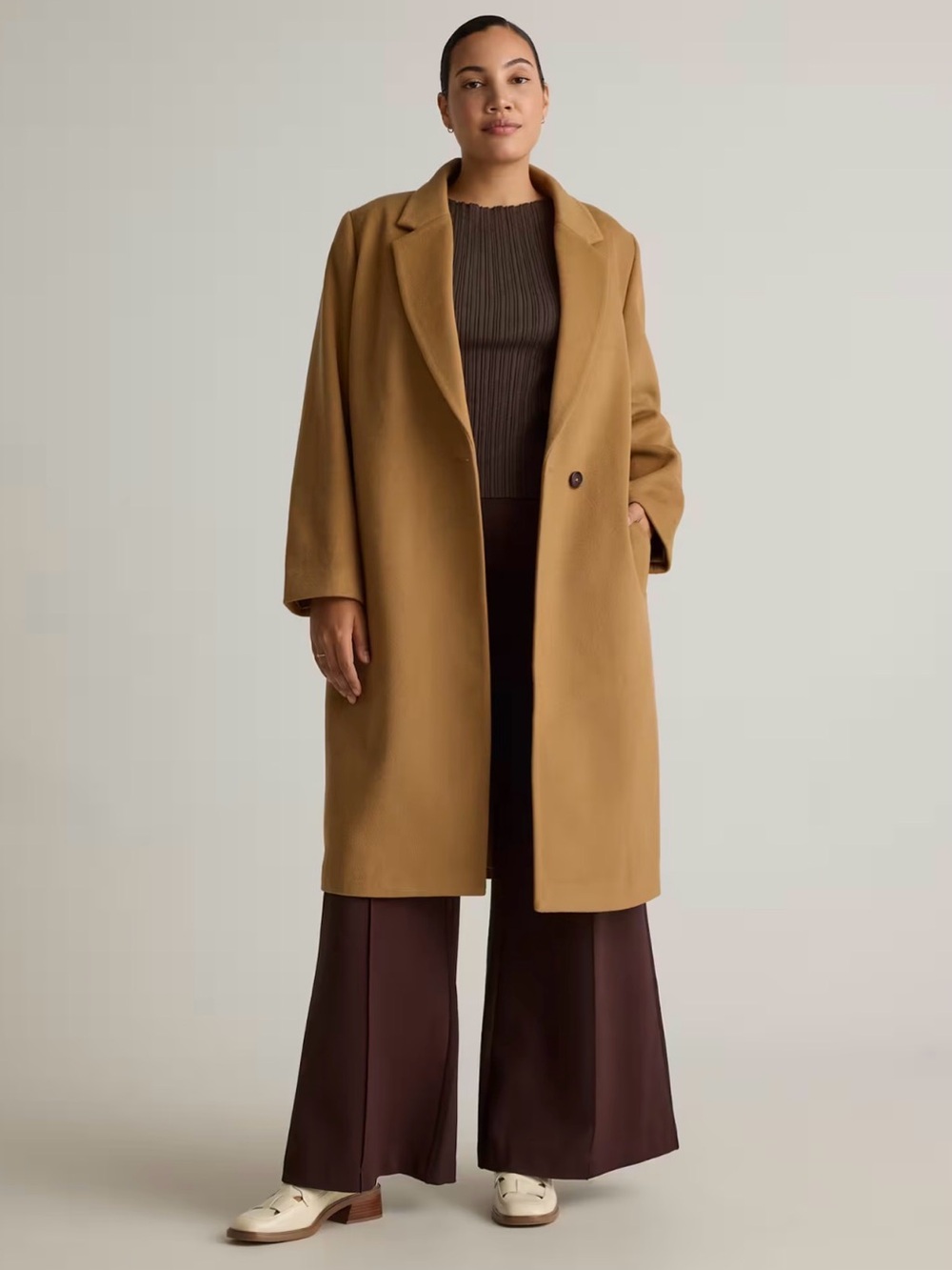 Quince Italian Wool Classic Single-Breasted Coat Camel S